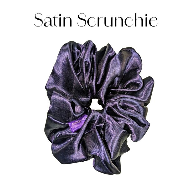Amiga Mia large navy blue satin scrunchie hand crafted - Picture 2 of 5